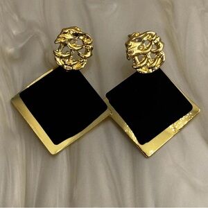 Gold and Black Geometric Earrings